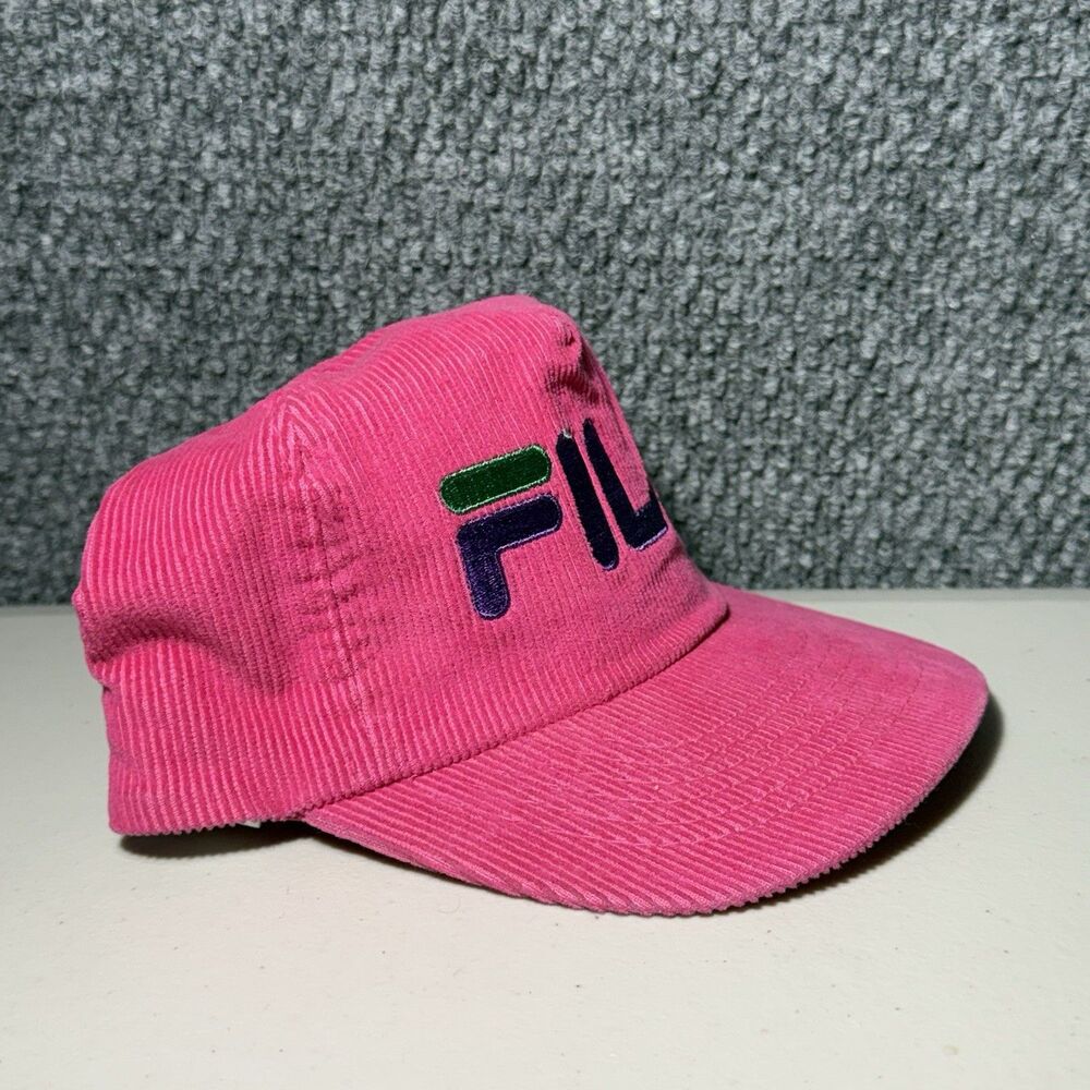 Vintage 1980's FILA Corduroy Hat Golf Tennis Pink Adjustable Leather Strap Retro - Picture 2 of 6